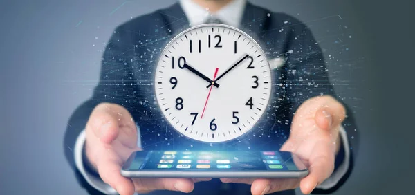 Vista Hombre Sosteniendo Temporizador Reloj Renderizado — Foto de Stock