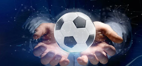 Futbol Topu Tutan Bir Adamın Görüntüsü Bağlantı Izole Edilmiş Görüntüsü — Stok fotoğraf