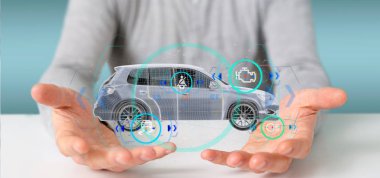 Checkings 3d render ile bir Smartcar tutan bir adam görünümü