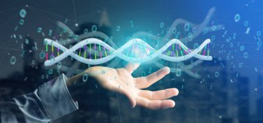 Bir veri oluşturma 3d tutan bir işadamı görünümünü ikili dosya ile Dna kodlu
