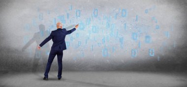 Görünümü veri ikili bulut 3d render tutan bir adam 