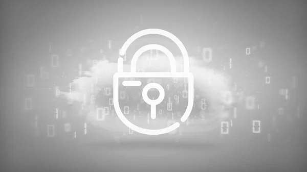 View of a Binary cloud with internet security padlock 3d rendering