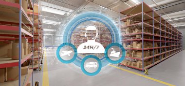 Bir ambar arka plan 3d render bir müşteri hizmeti kavramının görünüm