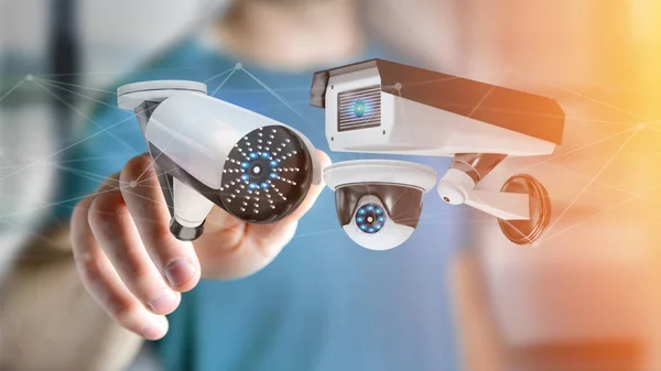 Weergave Van Een Zakenman Die Houdt Een Security Camera Systeem — Stockfoto