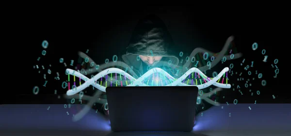 View Hacker Activating Rendering Data Coded Dna Binary File — Stock Photo, Image