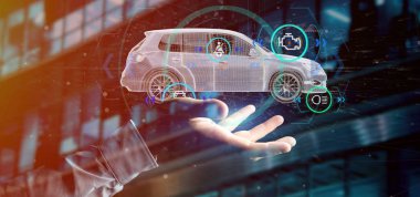 Checkings 3d render ile bir Smartcar tutan bir adam görünümü