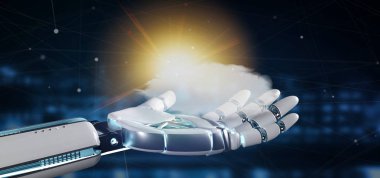 Bir hava tahmini güneş ve bulut 3d render tutan bir Cybord görünümünü 