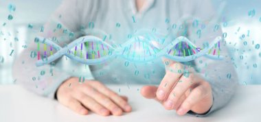 Görünüm verileri işleme 3d tutan bir adamın ikili dosya ile Dna kodlu