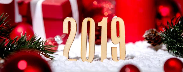 Blick Auf Eine Neujahrskomposition 2019 Mit Weihnachtsdekoration — Stockfoto