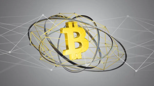 Bir Bağlantısı Render Uçan Bir Bitcoin Kripto Para Birimi Işareti — Stok fotoğraf