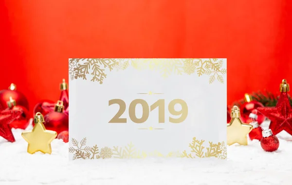 Vista Una Tarjeta Felicitación Las Fiestas Fin Año 2019 Con — Foto de Stock