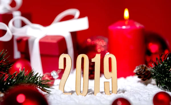 Blick Auf Eine Neujahrskomposition 2019 Mit Weihnachtsdekoration — Stockfoto