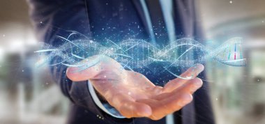 Bir 3d tutan bir işadamı görünümünü işlemek Dna