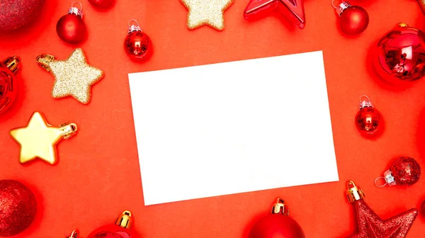 Vista Biglietto Auguri Natale Bianco Sfondo Rosso — Foto Stock