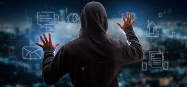 Çoklu ortam simgesini 3B oluşturmayı bulutu kesmek bir adam görünümü