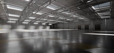 Bir ambar mal stok arka plan 3d render görünümünü