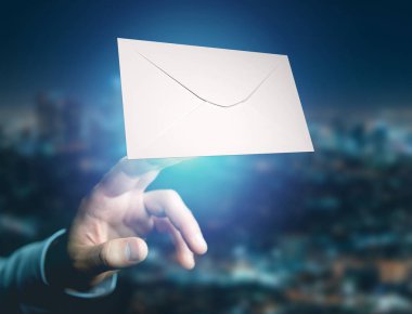 Bir futuristik e-posta arayüzey - 3d render zarf iletisinin görünümünü