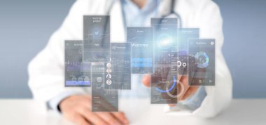 Kullanıcı arabirimi ekranlarını simgesi, istatistikleri ve veri 3d render ile tutan Doktor görünümünü