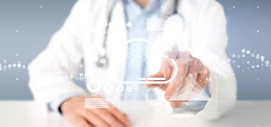 Doktor bulut ve wifi kavramı simge, İstatistiklerimiz ve verilerimiz 3d render ile tutarak görünümünü