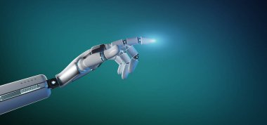 Bir Cyborg robot el görünümü üzerinde bir üniforma arka plan 3d render