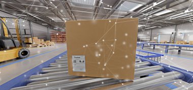 View of a Connection over a warehouse goods stock background 3d rendering clipart