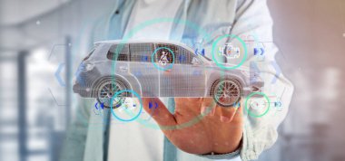 Checkings 3d render ile bir Smartcar tutan bir adam görünümü