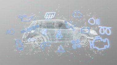 Bir arka plan 3d render üzerinde bir otomobil etrafında bir Smartcar simge görünümü