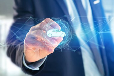 Fütüristik bir arabirim üzerinde bir araba simgesinin görünümü 