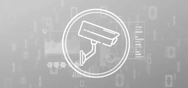 View of Security camera system icon and statistics data - 3d rendering