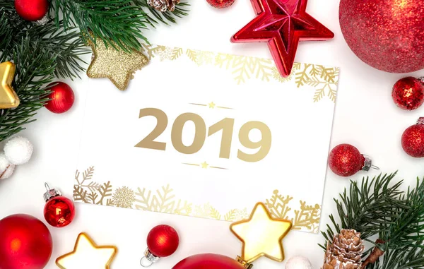 Vista Una Tarjeta Felicitación Las Fiestas Fin Año 2019 Con — Foto de Stock