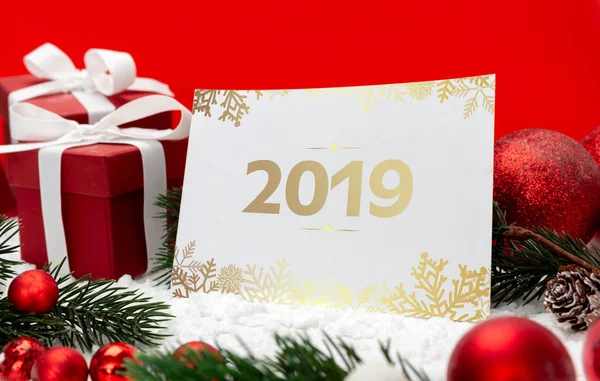 Vista Una Tarjeta Felicitación Las Fiestas Fin Año 2019 Con — Foto de Stock