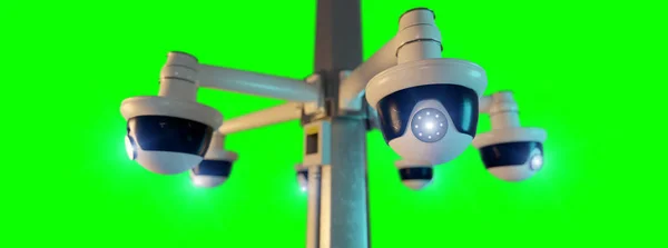 View Street Security Cctv Camera Isolated Green Screen Rendering — Stock Photo, Image