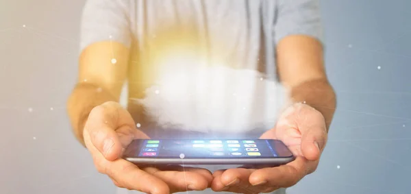 Ansicht Eines Geschäftsmannes Mit Einer Wettervorhersage Sonne Und Wolke Rendering — Stockfoto