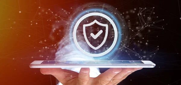 View Man Holding Shield Web Security Concept Rendering — Stock Photo, Image