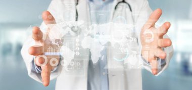 Kullanıcı arabirimi ekranlarını simgesi, istatistikleri ve veri 3d render ile tutan Doktor görünümünü