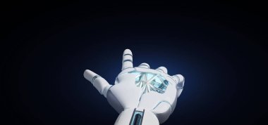 Bir Cyborg robot el görünümü üzerinde bir üniforma arka plan 3d render