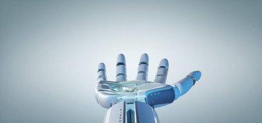 Bir Cyborg robot el görünümü üzerinde bir üniforma arka plan 3d render