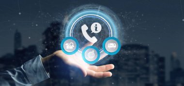 Müşteri ve yardım hattı 3D sunan bir iş adamının görüntüsü