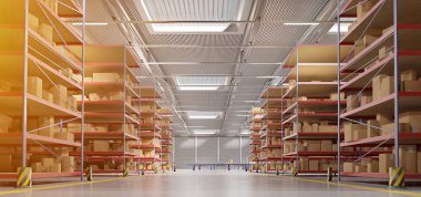 Bir ambar mal stok arka plan 3d render görünümünü