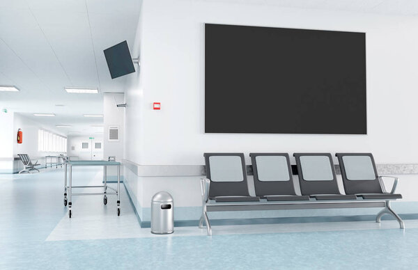 View of a Mock up of a frame in a waiting room of a hospital