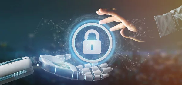 Cyborg Handen Håller Teknik Security Ikonen Cirkel Rendering — Stockfoto