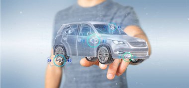 Checkings 3d render ile bir Smartcar tutan bir adam görünümü