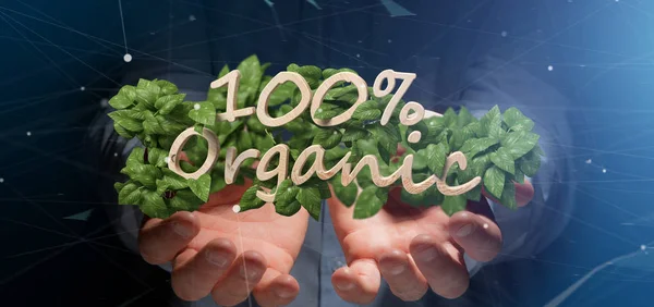 Vista Uomo Affari Con Logo Legno 100 Organico Con Foglie — Foto Stock