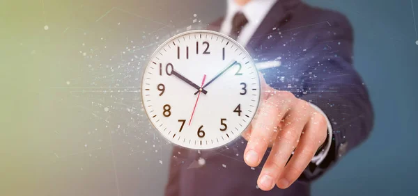 Vista Hombre Sosteniendo Temporizador Reloj Renderizado — Foto de Stock