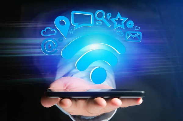 Wifi Symbolen Anslutning Omgiven Multimedia Och Internet Application Logotyp Rendering — Stockfoto