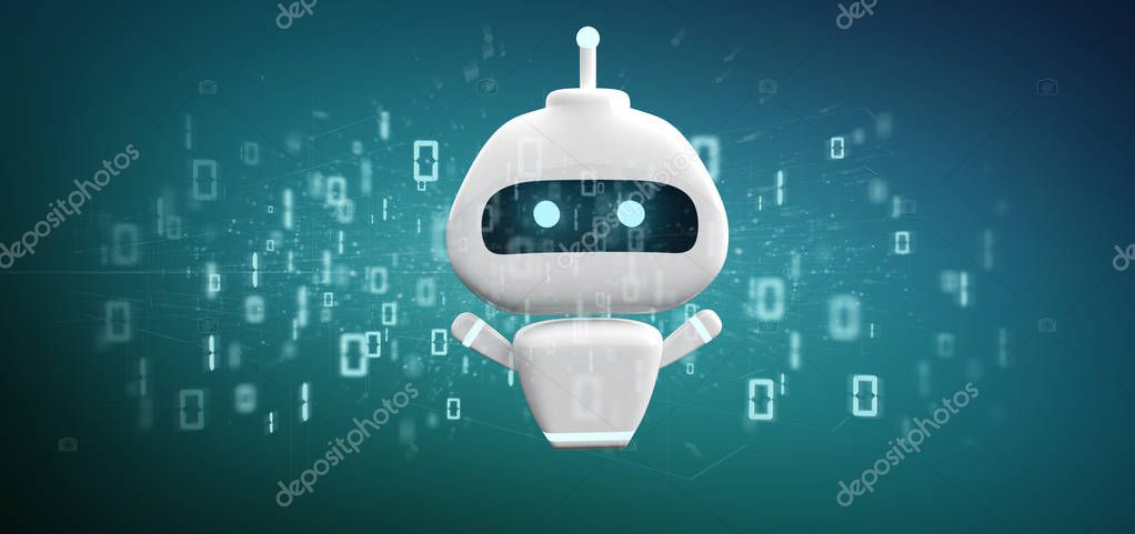 View of Chatbot with binary code 3d rendering