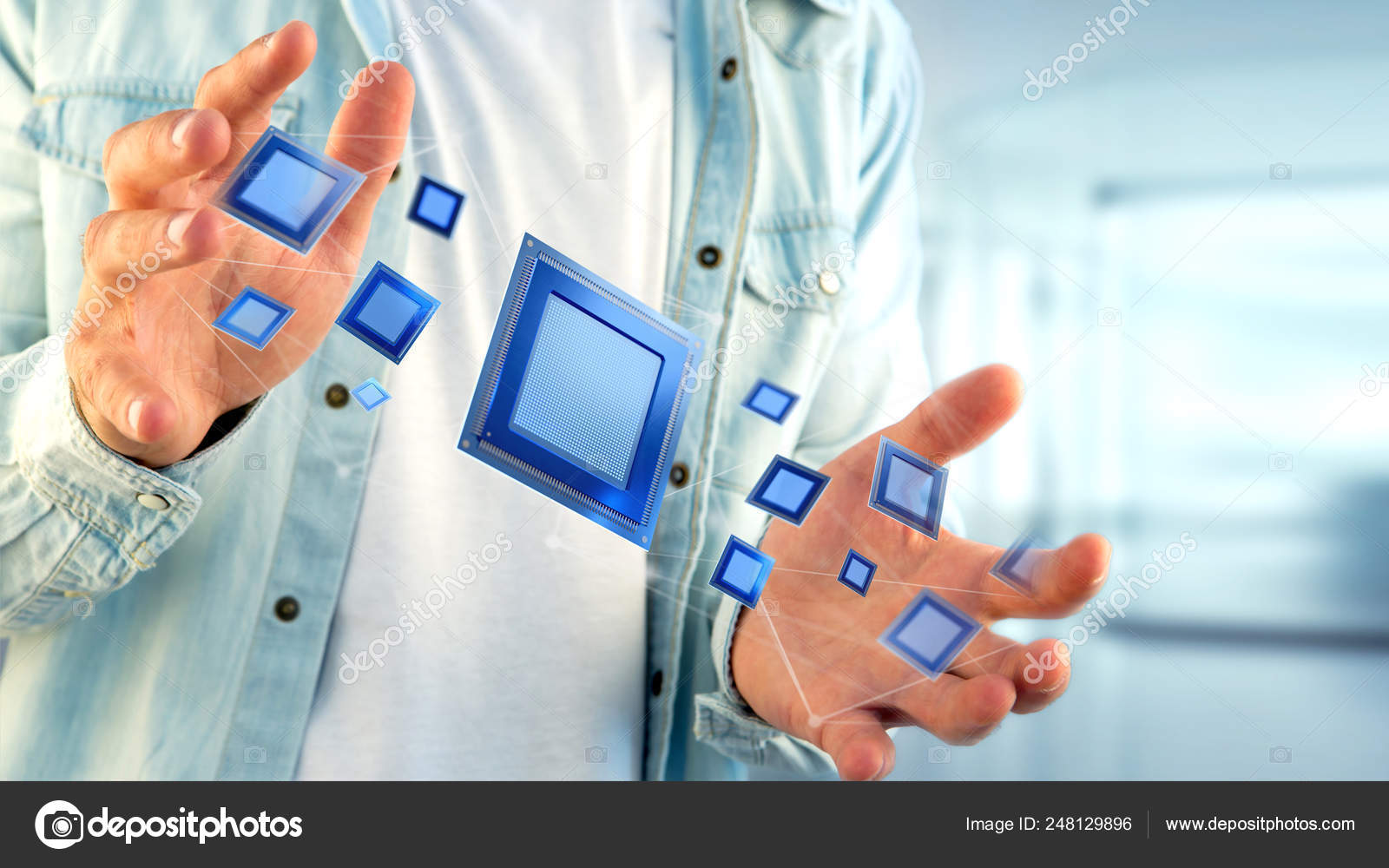 Processor chip and network connection - 3d render Stock Photo by ...