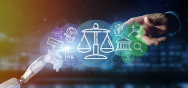 Cyborg el bulut da ile Adalet ve hukuk simgesi Bubble tutarak