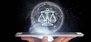 Bulut da ile Adalet ve hukuk simgesi Bubble tutan işadamı