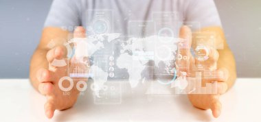 Kullanıcı arabirimi ekranlarını simgesiyle, istatistikleri tutan işadamı ve 